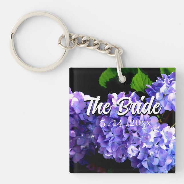 Periwinkle hydrangeas purple blue flowers Bride Keychain (Front)