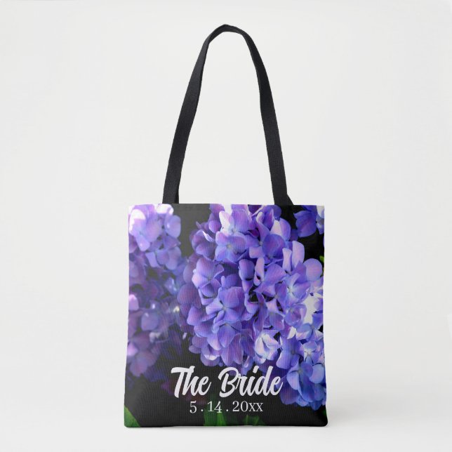 Periwinkle hydrangeas purple blue flowers Bride Tote Bag (Front)