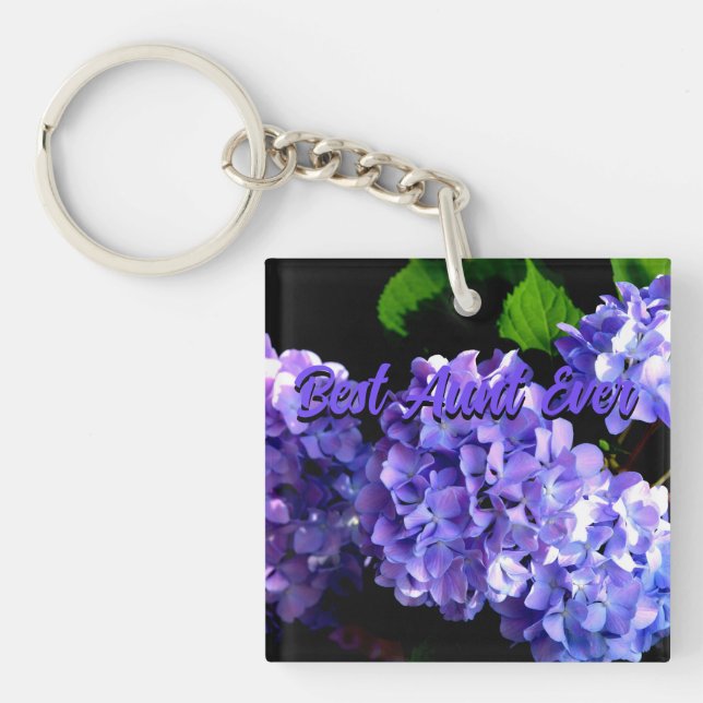 Periwinkle hydrangeas purple blue flowers for Aunt Keychain (Front)