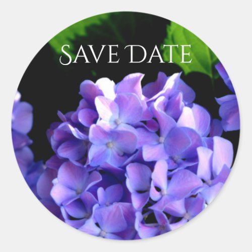 Periwinkle Hydrangeas purple flower save the date Classic Round Sticker