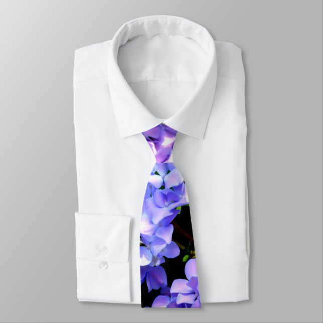 Periwinkle hydrangeas purple flowers blue flowers neck tie (Tied)