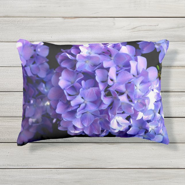 Periwinkle hydrangeas purple flowers blue flowers outdoor pillow (Front)