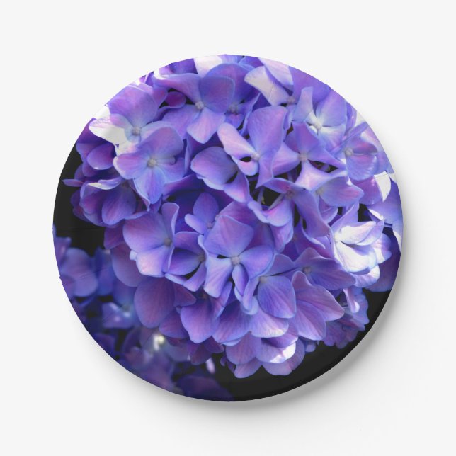 Periwinkle hydrangeas purple flowers blue flowers paper plates (Front)