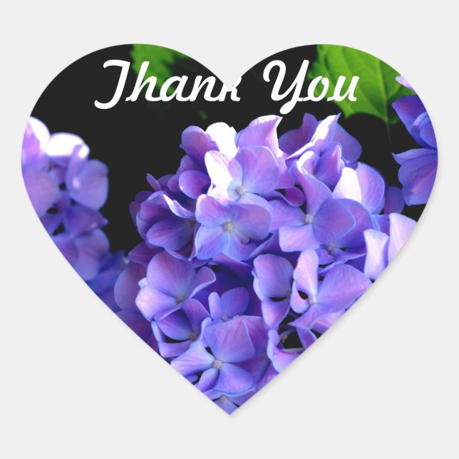 Periwinkle hydrangeas purple flowers thank you heart sticker (Front)