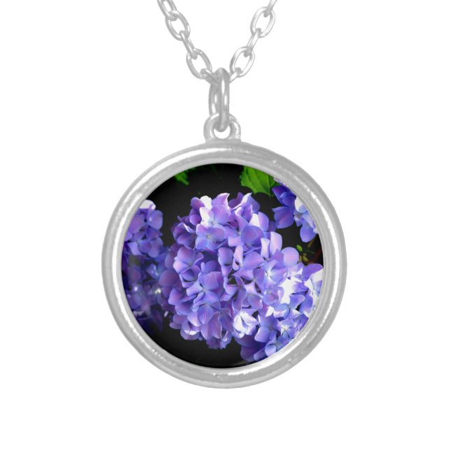 Periwinkle Hydrangeas Silver Plated Necklace (Front)
