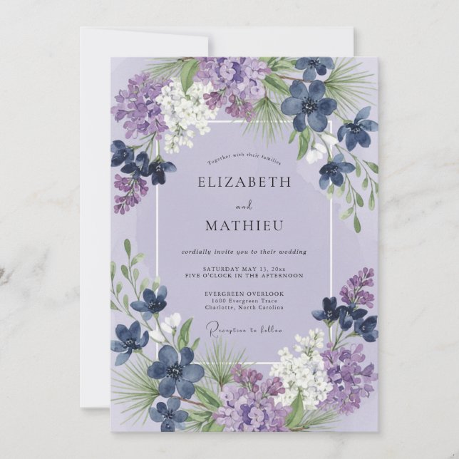 Periwinkle Indigo Wildflower Wedding Invitation (Front)