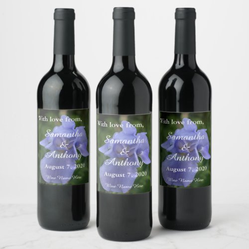 Periwinkle Iris Floral Wedding Thank You Wine Label