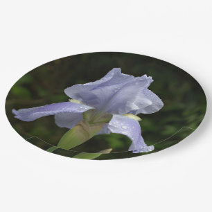 Periwinkle Iris Petals Raindrops Paper Plates