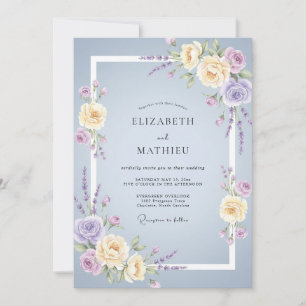 Periwinkle Ivory Cream Peony Wedding Invitation