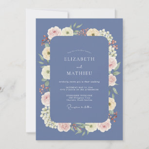 Periwinkle Ivory Cream Petal Wedding Invitation