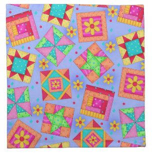 Periwinkle Lavende Quilt Block Art Cocktail Napkin