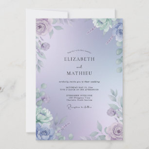 Periwinkle Lavender Leafy Wedding Invitation