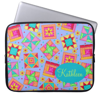 Periwinkle Lavender Quilt Patchwork Blocks Art Laptop Sleeve