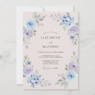 Periwinkle Lavender Watercolor Floral Wedding Invitation