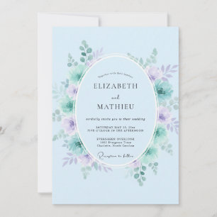 Periwinkle Lavender Wreath Wedding Invitation