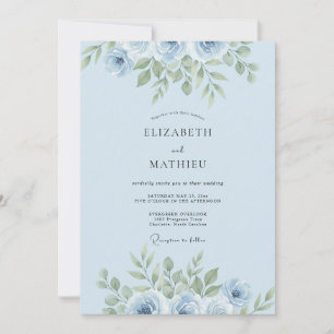 Periwinkle Leafy Spray Wedding Invitation