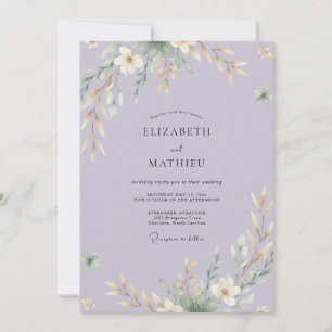 Periwinkle Leafy Wedding Invitation