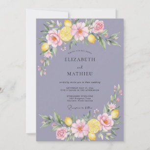 Periwinkle Lemon Painted Wedding Invitation