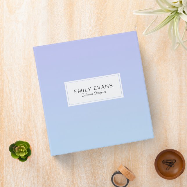 Periwinkle Light Blue Gradient Monogram 3 Ring Binder (In Situ)