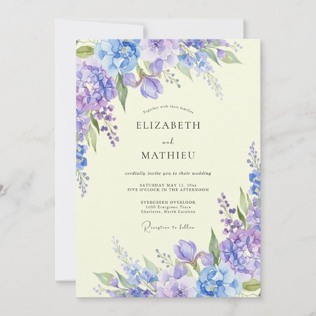 Periwinkle Lilac Blossom Wedding Invitation (Front)
