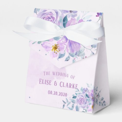 Periwinkle Lilac Botanical Peony Wreath Wedding Favor Boxes
