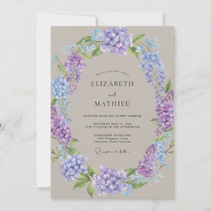 Periwinkle Lilac Hydrangea Eucalyptus Wedding Invitation