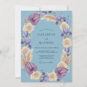 Periwinkle Lilac Pampas Eucalyptus Wedding Invitation