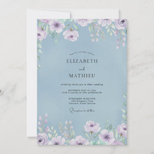 Periwinkle Lilac Peony Wedding Invitation