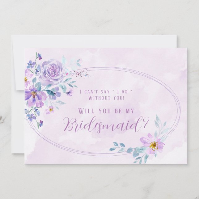 Periwinkle Lilac Peony Will You Be My Bridesmaid Invitation (Front)