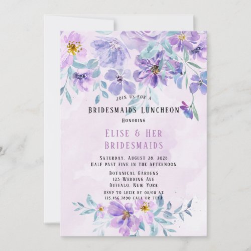 Periwinkle Lilac Peony Wreath Bridesmaids Luncheon Invitation