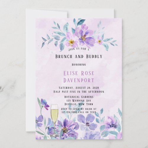 Periwinkle Lilac Peony Wreath Brunch and Bubbly In Invitation