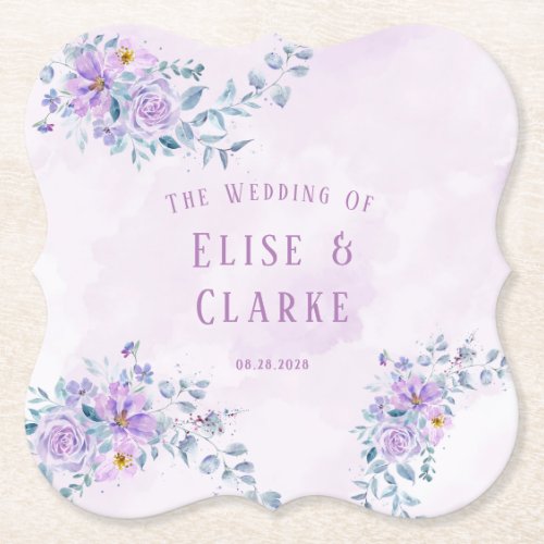 Periwinkle Lilac Peony Wreath Wedding Custom Paper Coaster