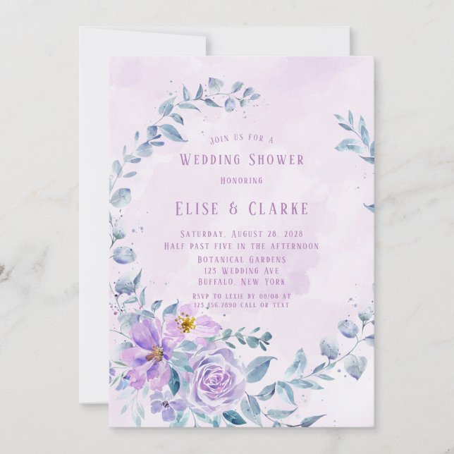 Periwinkle Lilac Peony Wreath Wedding Shower Invitation (Front)