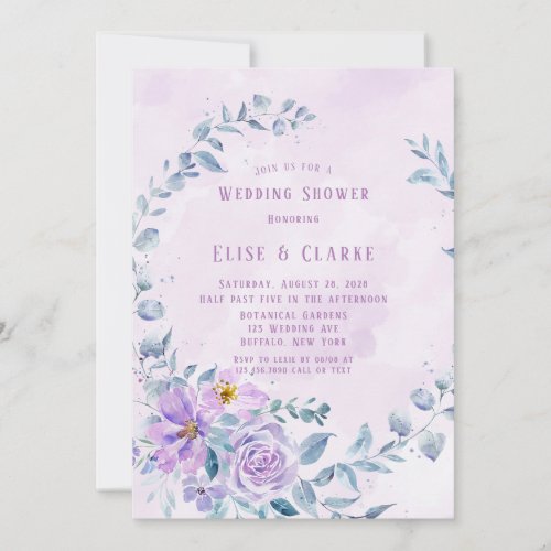 Periwinkle Lilac Peony Wreath Wedding Shower Invitation