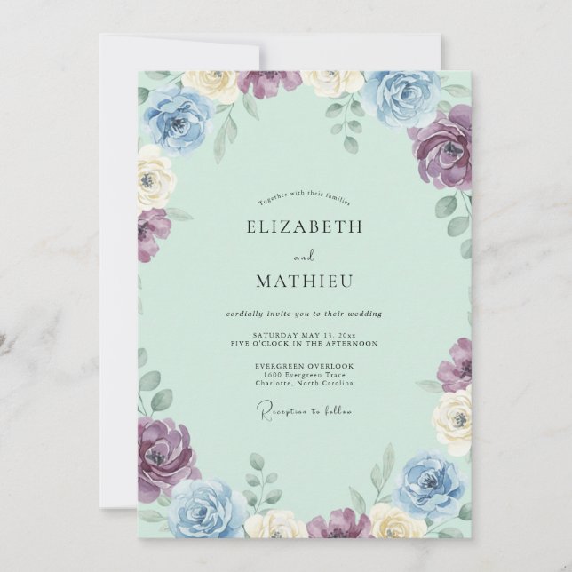 Periwinkle Lilac Petal Wedding Invitation (Front)