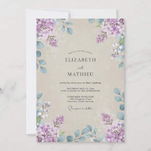 Periwinkle Lilac Watercolor Floral Wedding Invitation