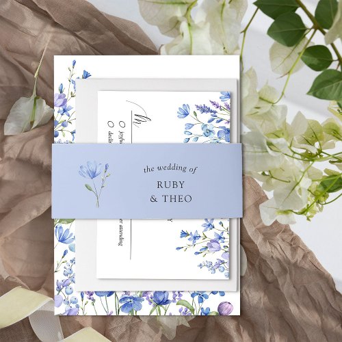 Periwinkle Lilac Wildflower Wedding Invitation Belly Band
