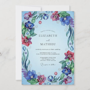 Periwinkle Magenta Wildflower Wedding Invitation
