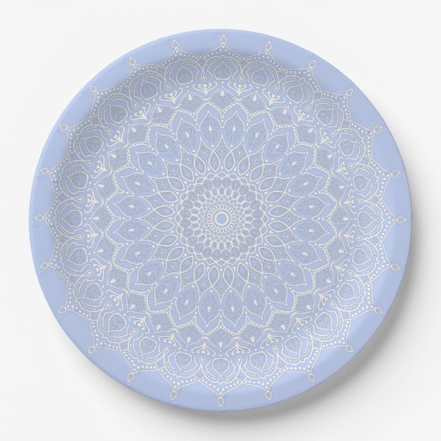 Periwinkle Mandala - Bora in Juniper Berry Paper Plates (Front)