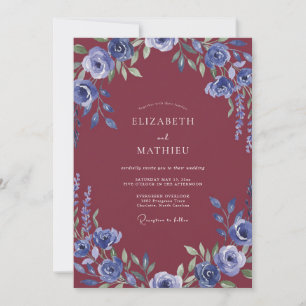 Periwinkle Maroon Blossom Wedding Invitation