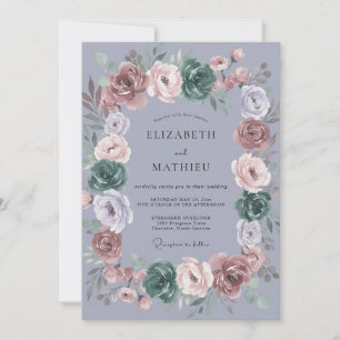 Periwinkle Mauve Peony Wedding Invitation