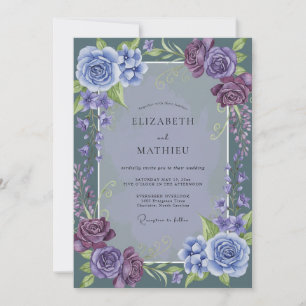 Periwinkle Mauve Rose Wedding Invitation