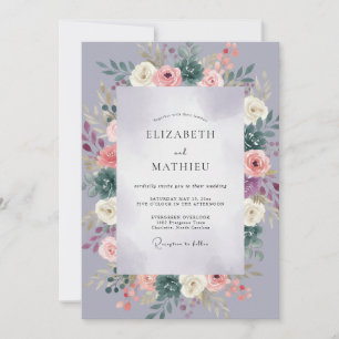 Periwinkle Mauve Succulent Eucalyptus Wedding Invitation