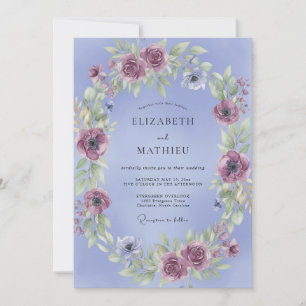 Periwinkle Mauve Wreath Wedding Invitation