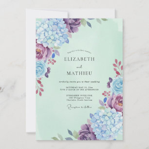 Periwinkle Mint Hydrangea Eucalyptus Wedding Invitation