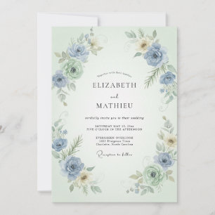 Periwinkle Mint Ranunculus Eucalyptus Wedding Invitation