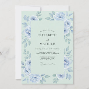 Periwinkle Mint Romantic Botanical Wedding Invitation
