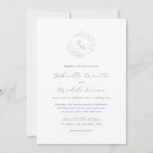 Periwinkle Monogram Photo Wedding Invite with RSVP