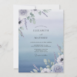 Periwinkle Muted Lavender Leafy Wedding Invitation