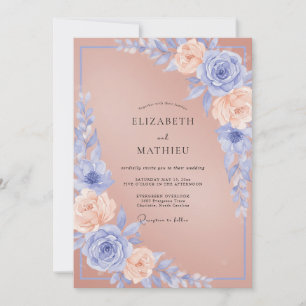 Periwinkle Muted Terracotta Peony Wedding Invitation